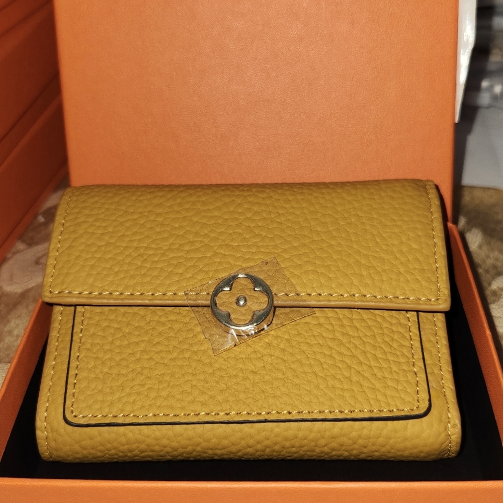 #6783 Senape 💯 ITALIAN LEATHER Wallet (Mini) Flower trifold NIB w/dustbag